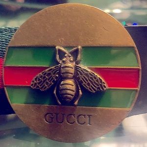 GUCCI Web belt w/ gold Supreme Bee on buckle.